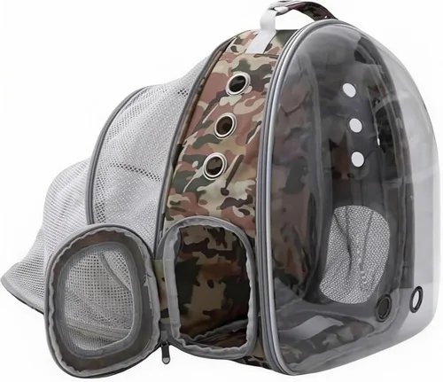 Vista 16 de Mochila expandible para gatos y perros, mochila de viaje para mascotas con ventana de burbujas con malla transpirable, estructura anticolapso, Negro