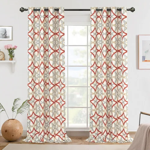 Vista 39 de Cortinas DriftAway Alexander de oscurecimiento para sala de estar, mezcla de lino con patrón, térmicas, oscurecedoras, geométricas, estilo marroquí