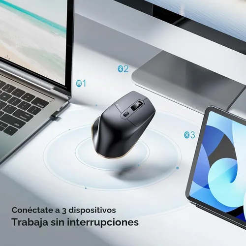 Vista 2 de iClever Ratón inalámbrico con Bluetooth o receptor USB, 5 niveles de DPI ajustables hasta 2400DPI, ratón recargable para computadora, ratón Negro-oro