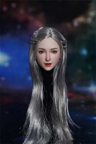 Vista 11 de Esculpa de cabeza femenina a escala 1/6, cabeza de cabello plantado de niña asiática tallada para figura de acción de 12 pulgadas (pelo liso negro)
