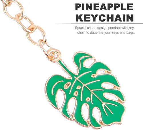 Vista 3 de KESYOO Llavero hawaiano de piña y cactus con forma de hoja de palma, llavero con diamantes de imitación, colgante para bolso, bolso, decoración