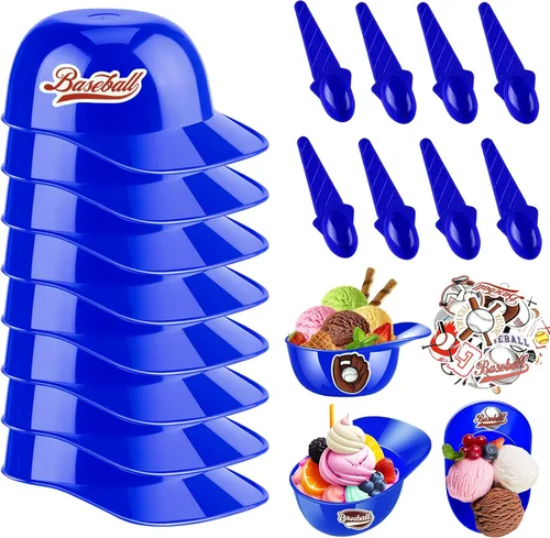Vista 17 de MEEZY Juego de 16 cuencos de helado con diseño de casco de béisbol con 8 mini tazas de postre y 8 cucharas, 8 onzas. Cuencos reutilizables