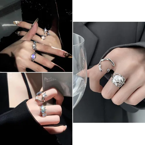 Vista 6 de KISS WIFE Cute Rings Set Multi-style available Y2K Preppy Aesthetic Ring Sets for Teen Girls Women, Colorful Trendy Jewelry Gold Stackable Joint
