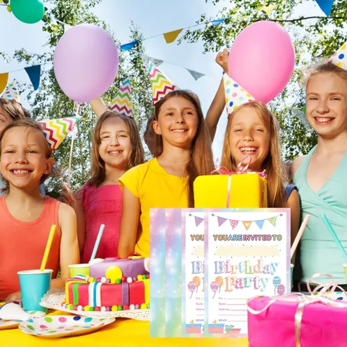 Vista 6 de Idealmuzik Paquete de 30 invitaciones de fiesta de cumpleaños para niñas con sobres y calcomanías, lindas tarjetas de invitaciones de fiesta