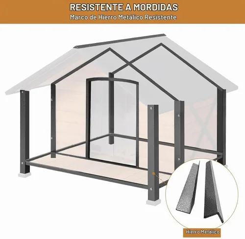 Vista 3 de Casa para perros para exteriores e interiores, perrera para invierno, refugio aislado para cachorros para perros pequeños, medianos y grandes, marco