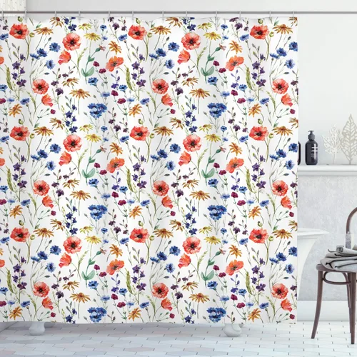 Vista 137 de set de cortina para baño decorativa de tela de poliéster con ganchos