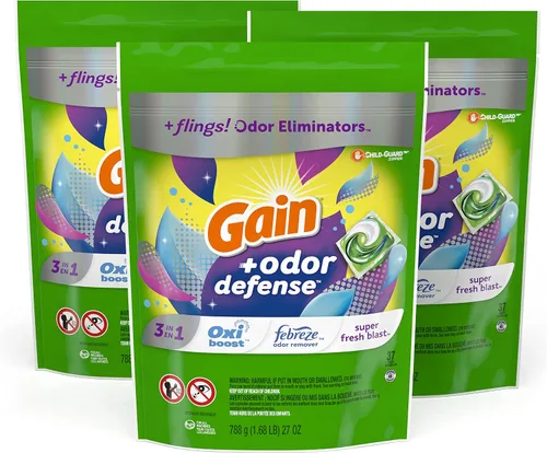 Vista 26 de Gain Flings! Jabón líquido para ropa sucia, compatible con HE, paquete de 3 bolsas, 111 unidades, aroma de larga duración, aroma a brisa feliz