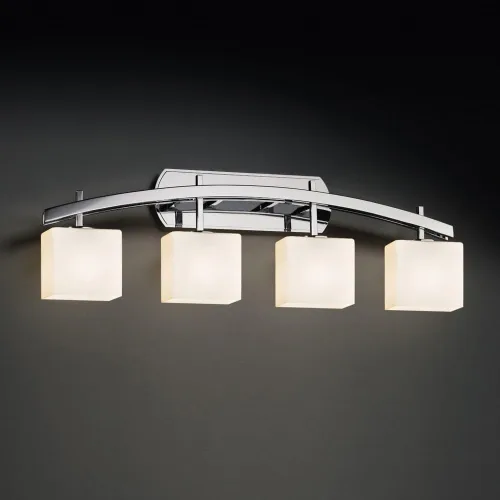 Vista 2 de Justice Design Group Lighting FSN-8594-55-OPAL-CROM Justice Design Group - Fusion - Barra de baño de 4 luces Archway - Rectángulo - Acabado cromado