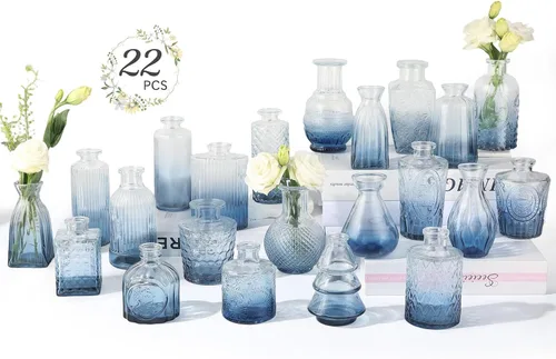 Vista 10 de RUCKAE Juego de 12 jarrones pequeños transparentes para brotes a granel, jarrones de vidrio para mini flores para centros de mesa, decoraciones
