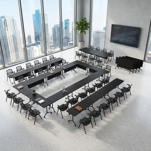 Vista 6 de Folding Conference Table with Wheels, Modular Foldable Conference Room Training Tables for Training Rooms, Flip Top Mobile Rolling Meeting Seminar