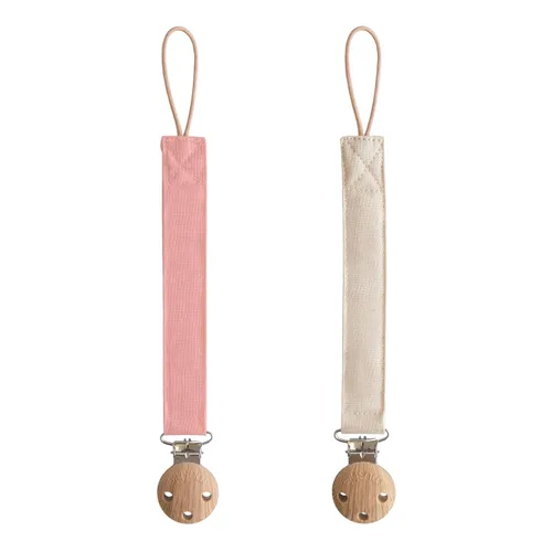 Vista 10 de mushie Linen - Soporte para chupete de bebé (rubor/crema) Tela de lino suave, clip sin BPA, paquete de 2, ajuste universal