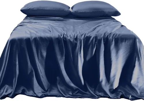 Vista 25 de Elegant Comfort Lujoso juego de sábanas de satén sedoso de 4 piezas, agradable para la piel y el cabello, resistente a las arrugas, la decoloración