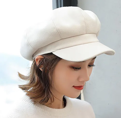 Vista 3 de Gorra de invierno para mujer, 8 paneles, mezcla de lana, boina, gorra de Gatsby, hiedra, pintor, gorras de Pageboy