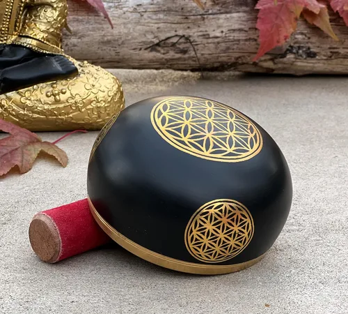 Vista 7 de Juego de cojines tibetanos con diseño de flor de la vida, para meditación, yoga, curación espiritual y atención plena, tamaño mediano (negro)