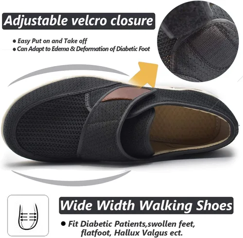 Vista 3 de W&LESVAGO Zapatos anchos ajustables para hombre con edema diabético con plantilla de espuma viscoelástica, amortiguación de aire, zapatos ligeros
