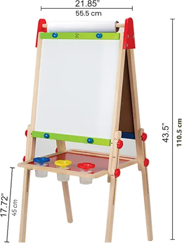 Vista 8 de Caballete de madera para niños con rollo de papel y accesorios Hape All-in-One