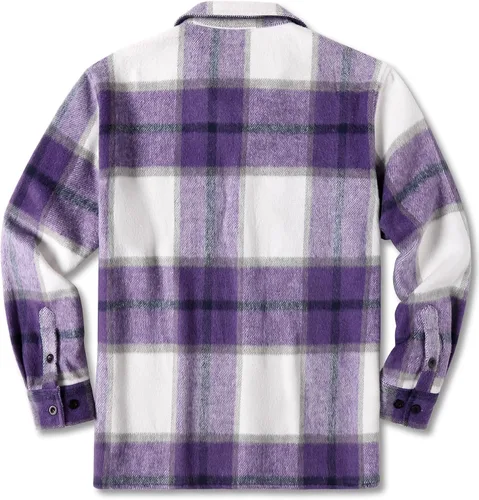 Vista 7 de COOFANDY Camisas de franela para hombre, casual, con botones, a cuadros, chaqueta de manga larga, chaqueta de forro polar con bolsillos