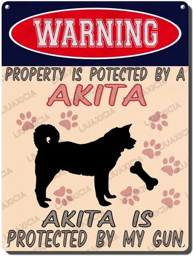Vista 15 de LIUAXICIA Letreros divertidos de metal con texto en inglés "Warning Property is Potected by A American Bulldog is Protected by My Gun" The Coffee