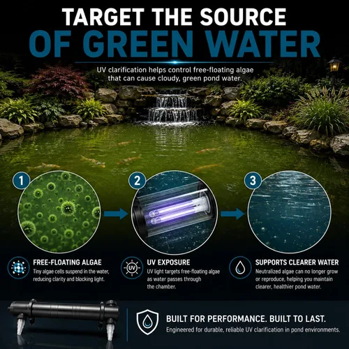Vista 6 de HALF OFF PONDS and Water Gardens Shock Wave Clarificador en línea de 9 vatios para estanques y características de agua ABS moldeado por inyección