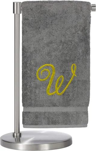 Vista 153 de Script R - Toalla de baño con monograma, regalo personalizado, 27 x 54 pulgadas, juego de 1 toalla bordada con texto dorado, 100% algodón turco Navy