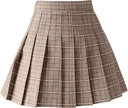 Vista 3 de shlutesoy Falda de cuadros para niñas, vestido de escuela de cintura alta, falda de cuadros delgada, suave, para mujer, falda plisada, para fiesta