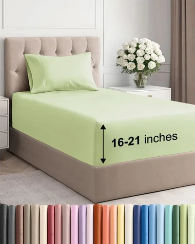 Vista 9 de Juego de sábanas tamaño Queen con bolsillos extra profundos, sábanas transpirables y refrescantes de 4 piezas, ropa de cama de lujo para hotel
