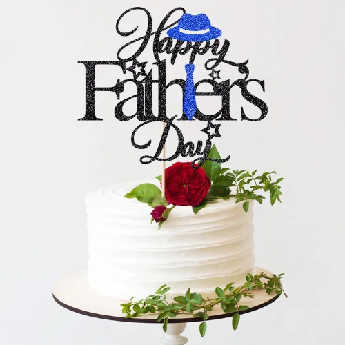 Vista 4 de Decoración para tartas con purpurina negra para el día del padre, feliz cumpleaños papá, te amamos papá, decoraciones de fiesta del día del padre