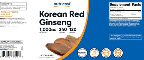 Vista 6 de Nutricost Ginseng coreano 500 mg, 240 cápsulas (2 botellas) – 1000 mg Tamaño de porción extra fuerte – Sin gluten y sin OMG