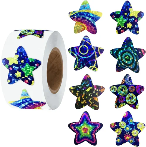 Vista 11 de Anwyll Calcomanías de estrellas – 500 calcomanías de 1 pulgada con purpurina colorida en forma de estrella para recompensa, aula, autoadhesivas