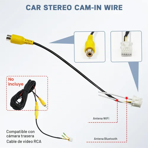 Vista 6 de Kit de arnés de cableado de radio Android con arnés de cable de radio ISO de 16 pines, adaptador de cámara trasera RCA de 10/20 pines, cable USB