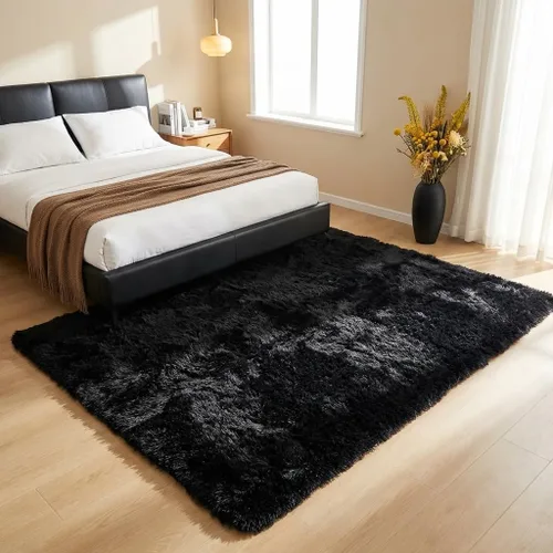 Vista 8 de Mugorn - Alfombras suaves y esponjosas de 2 x 3 pies para el hogar, alfombra pequeña con 4 mallas antideslizantes, color negro, 2 x 3 pies