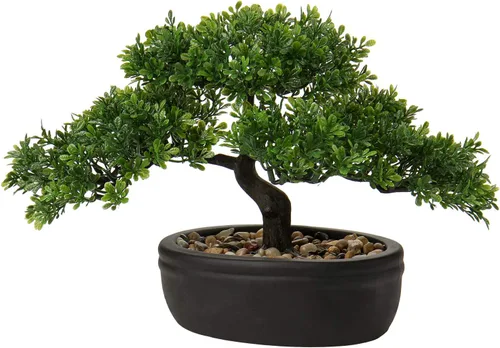 Vista 17 de Árbol bonsái artificial con maceta de porcelana azul y blanca, bonsái falso para decoración de escritorio de oficina en casa, decoración oriental