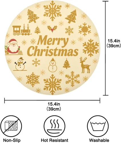 Vista 4 de Merry Christmas Snowflake Gold Snowman Circle placemats Thick placemats for Dining Table 15x15 in individuales
