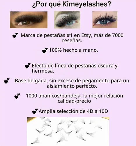 Vista 2 de 1000 extensiones de pestañas postizas en abanico Wispy prefabricadas 0.05 0.07 longitudes mixtas 10-16mm 5D 7D, extensiones de pestañas voluminosas