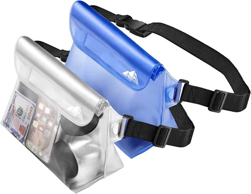 Vista 18 de HEETA Paquete de 2 bolsas impermeables con correa para la cintura, bolsa seca táctil con cinturón ajustable para teléfono, objetos de valor