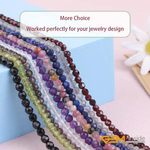 Vista 5 de GEM-Inside Cuentas espaciadoras redondas facetadas de gemas de lapislázuli azul natural semipreciosas de 2mm para hacer joyas 15