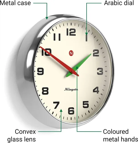 Vista 6 de NEWGATE® Superstore Reloj de pared Reloj de metal retro grande 16 pulgadas Acabado cromado Lente de vidrio convexo Pieza de diseño