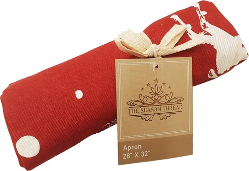 Vista 4 de Delantal, bosque de Navidad, delantal 100% algodón con correa ajustable para el cuello y lazos y bolsillo extralargos, tamaño 28 x 32 pulgadas.