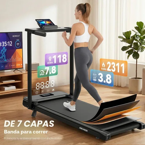 Vista 4 de ANCHEER Portable Treadmill with Incline, 3.5HP Walking Pad with Desk & Handle Bar, Foldable Treadmill for Home Office Small Space with Remote