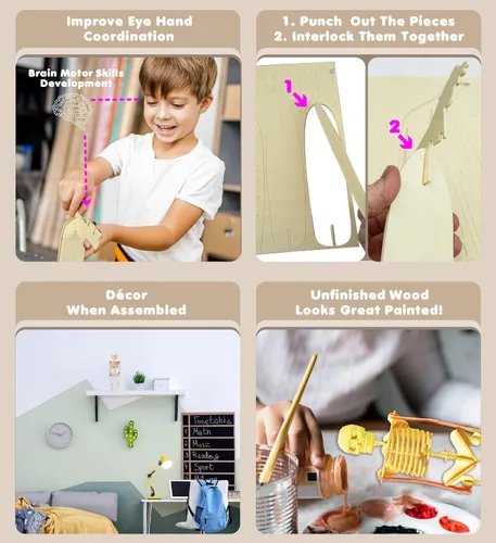 Vista 3 de Puzzled Rompecabezas 3D, esqueleto humano, kit de modelo de construcción de madera, divertido y educativo, juguete de madera para armar