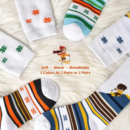 Vista 2 de ZHOOGE Calcetines de esquí para niños, 2 pares3 pares, calcetines de nieve para niños y niñas, calcetines térmicos cálidos de invierno para esquí al
