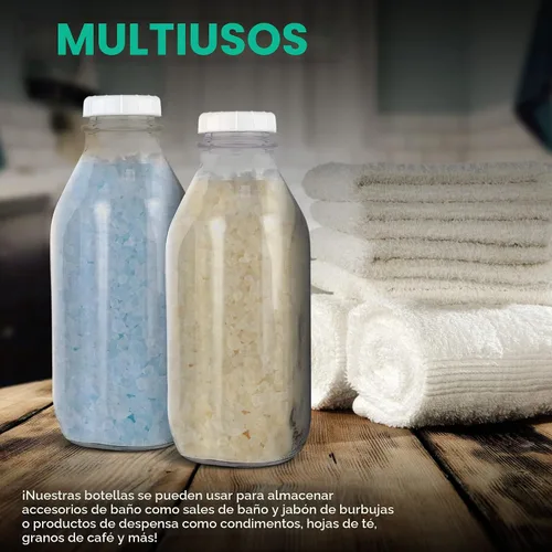 Vista 6 de Stock Your Home Botella de leche de vidrio de un litro con tapa (paquete de 1) jarras de 32 onzas y 3 tapas blancas, contenedor de leche