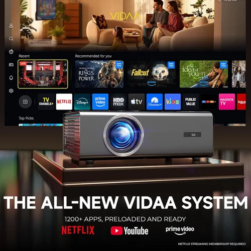 Vista 3 de Proyector 4K con WiFi y Bluetooth, VIDAA Proyector inteligente con más de 1200 aplicaciones/Live&Official AirPlay Kogata 2000 ANSI Auto Focus 6D