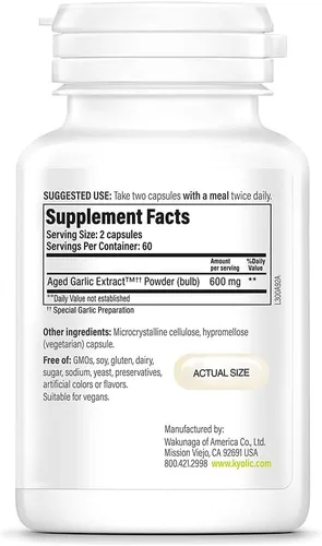 Vista 2 de Kyolic - Extracto de ajo envejecido Fórmula 300 - Salud cardiovascular - Suplemento de extracto de ajo envejecido biodisponible - Apoya la función