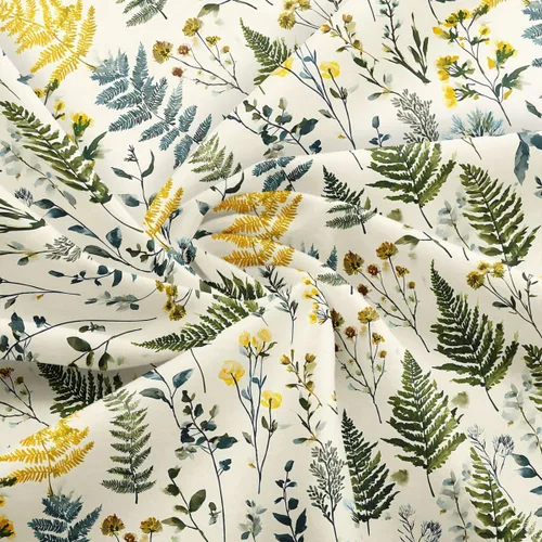 Vista 3 de Feelyou The Yard - Tela floral de hojas suave de 1 yarda para los amantes Beige y verde amarillo