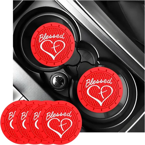 Vista 27 de KVAEY 2 PCS Posavasos para Portavasos de Coche, 2.76 Pulgadas Alfombrillas Antideslizantes para Bebidas del Vehículo con Linda Cruz Bendita