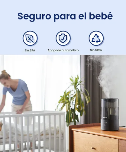 Vista 4 de ROSEKM Humidificadores para dormitorio (1.1L), pequeño humidificador de niebla fría para hogar, plantas y guardería de bebé, humidificador