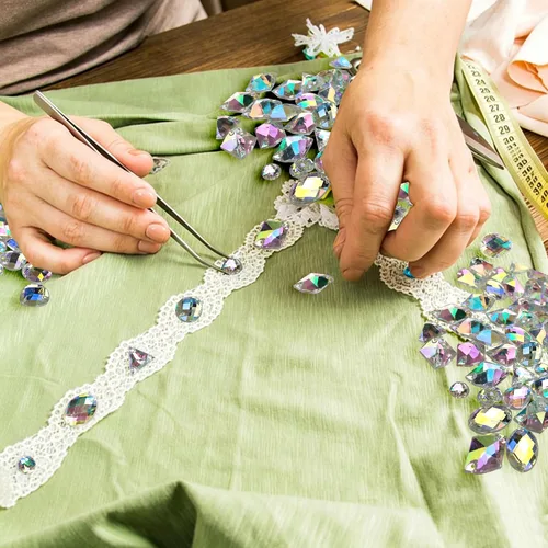 Vista 6 de 200 piezas de diamantes de imitación acrílicos AB con parte trasera plana para coser con formas mixtas para manualidades, manualidades, ropa
