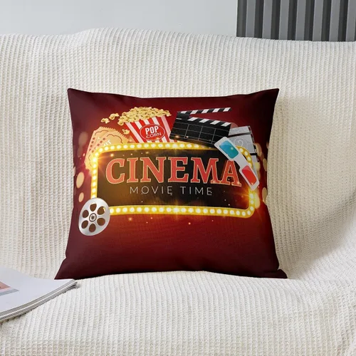 Vista 2 de Juego de 2 fundas de almohada estilo cine vintage de 18 x 18 pulgadas, fundas de almohada decorativas para sofá cama con temática de película