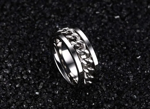 Vista 5 de Men's Spinner Fidget Rings Chain Rotation Ring for Men Women 8MM Stainless Steel Intertwine Ring Motorcycle Biker Bicycle Chain Ring Cool Punk Rock